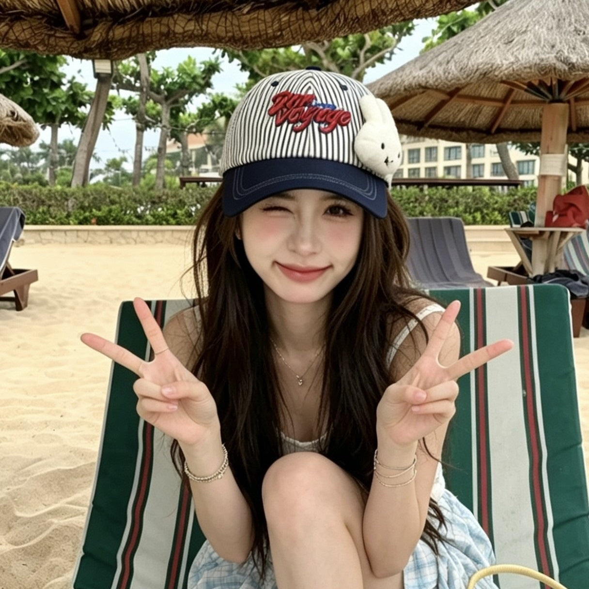 刺绣条纹棒球帽显脸小鸭舌帽女休闲百搭